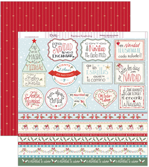 Hoja Scrap 30,5 x 30,5 cm. -Etiquetas y Tiras Navidad- Dayka