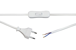 [11576/B] Cable 2 mts. Con Interruptor Unipolar y Clavija 2A (Blanco)
