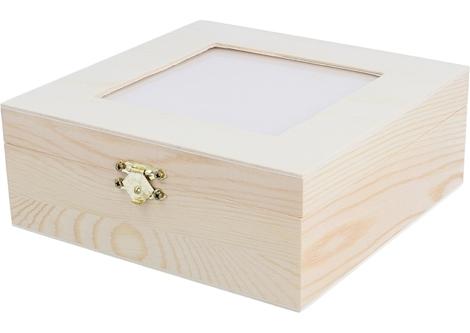 Caja Madera -Infusiones- 16 x 16 x 6 cm. con Vidrio y Separadores