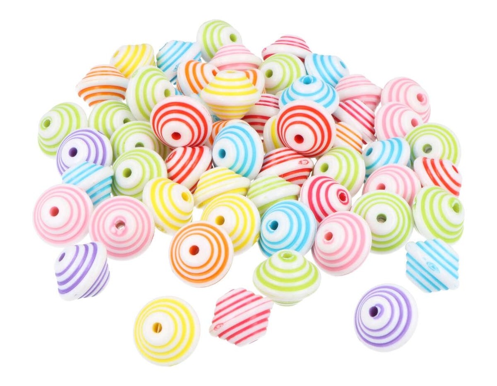 Cuentas Plástico Tupis Rayas Multicolor 15 x 11 mm. (180 pzs.)