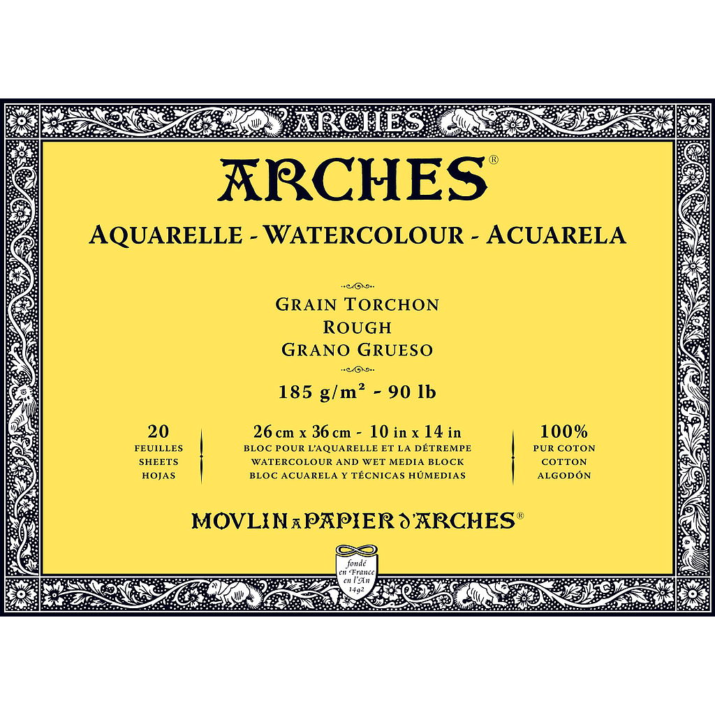 [1795079] Bloc Acuarela 20 Hojas 26 x 36 cm. 185 gr. Grano Grueso Engomado 4 Lados Arches