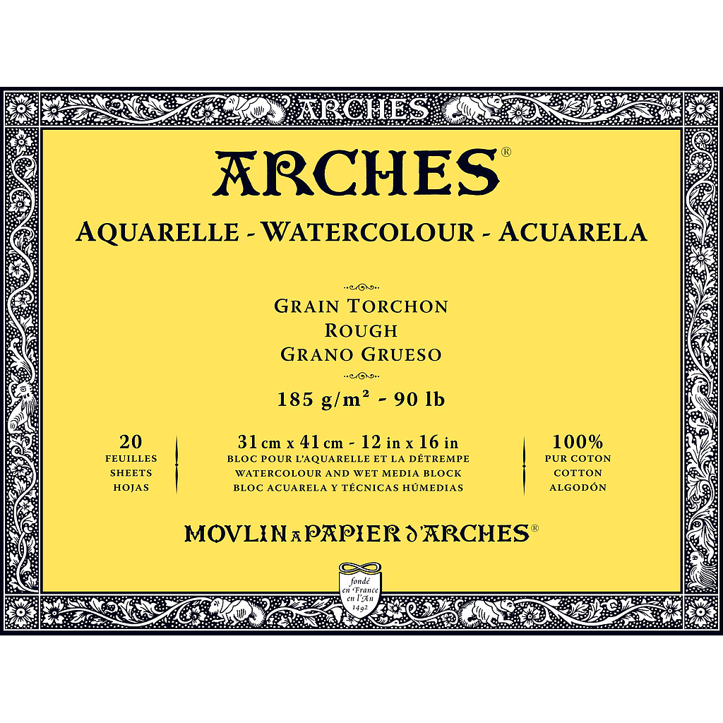 [1795080] Bloc Acuarela 20 Hojas 31 x 41 cm. 185 gr. Grano Grueso Engomado 4 Lados Arches