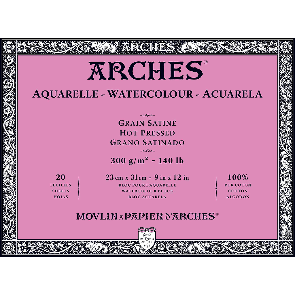 [1795072] Bloc Acuarela 20 Hojas 23 x 31 cm. 300 gr. Grano Medio Engomado 4 Lados Arches