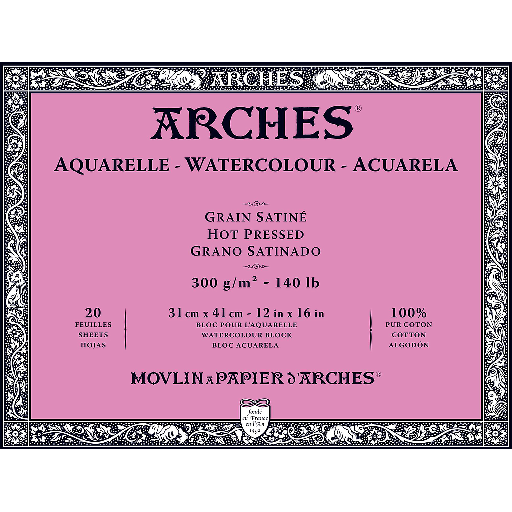 [1795074] Bloc Acuarela 20 Hojas 31 x 41 cm. 300 gr. Grano Medio Engomado 4 Lados Arches