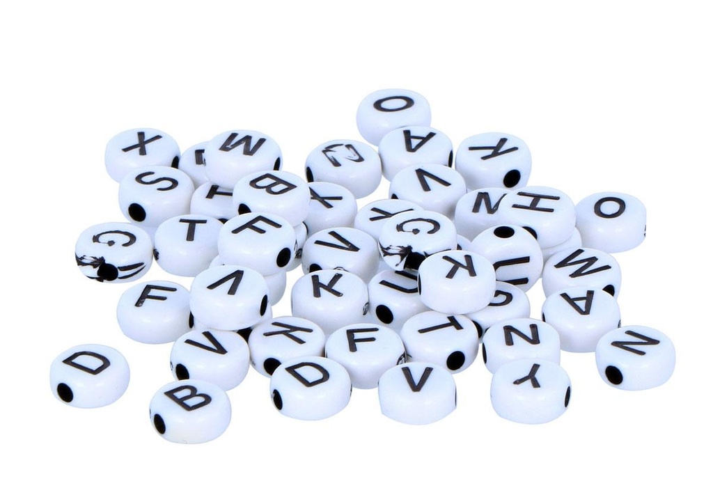 Cuentas Plástico 7 mm. Redondas Blancas -Letras- (300 pzs.)