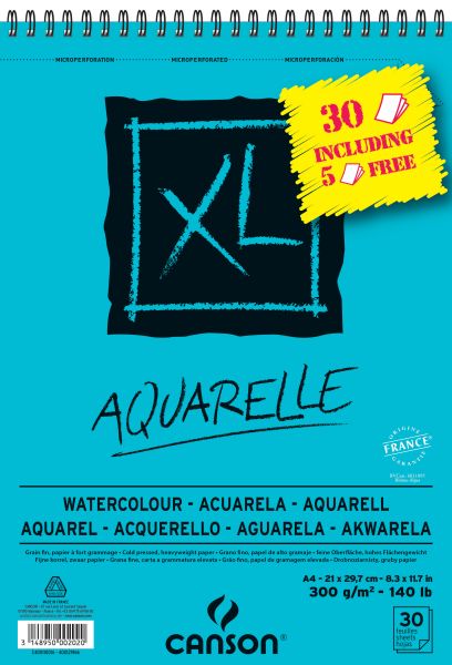 Bloc Espiral Acuarela 25 + 5 Hojas A4 21 x 29,7 cm. "XL" 300 gr. Canson