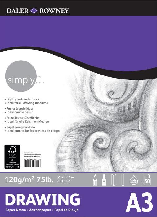 Bloc Dibujo 50 Hojas A3 29,7 x 42 cm. 120 gr. Encolado Simply Daler-Rowney
