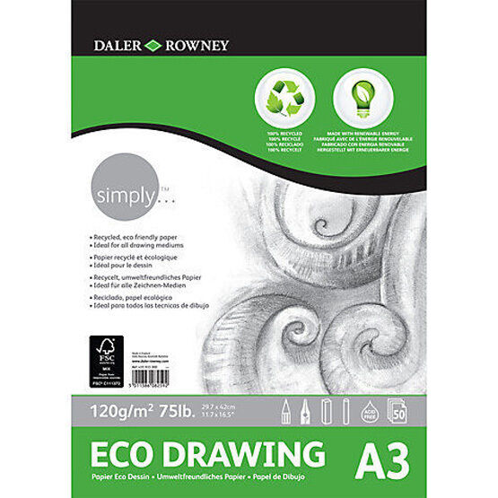 Bloc Dibujo Ecológico 50 Hojas A3 29,7 x 42 cm. 120 gr. Encolado Simply Daler-Rowney