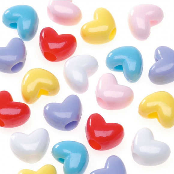 Cuentas Resina Pony -Corazones- Colores Opacos Surtidos (65 pzs.)
