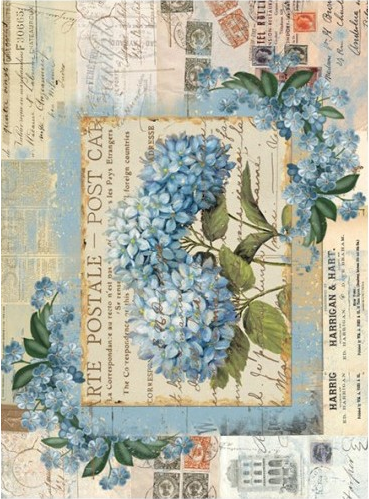 Papel Arroz Decorado 30x40 cm. -Hortensia Azul- Cadence