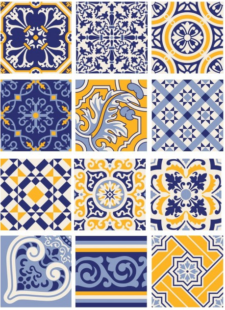 Papel Arroz Decorado 30x40 cm. -Azulejos Azul y Amarillo- Cadence