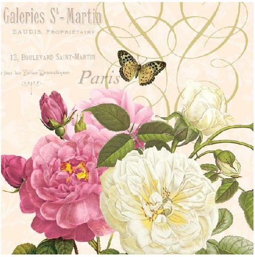 Servilleta 33 x 33 cm. -Pink and White Roses-