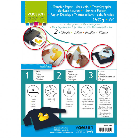 [1618-004] Papel Impresora Transferible -Telas Oscuras- A4 (2 Hojas) Vaessen