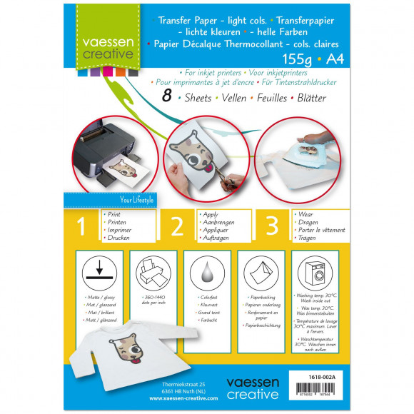 Papel Impresora Transferible -Telas Claras- A4 (8 Hojas) Vaessen
