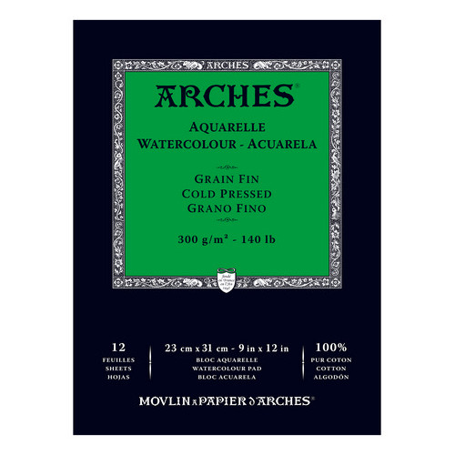 [1795092] Bloc Acuarela 12 Hojas 23 x 31 cm. Grano Fino 300 gr. Encolado 1 Lado Arches