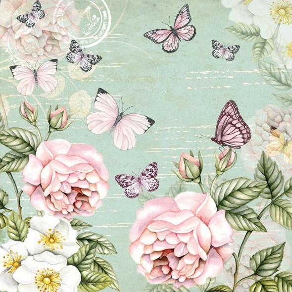 Servilleta 33 x 33 cm. -Mariposas y Rosas-