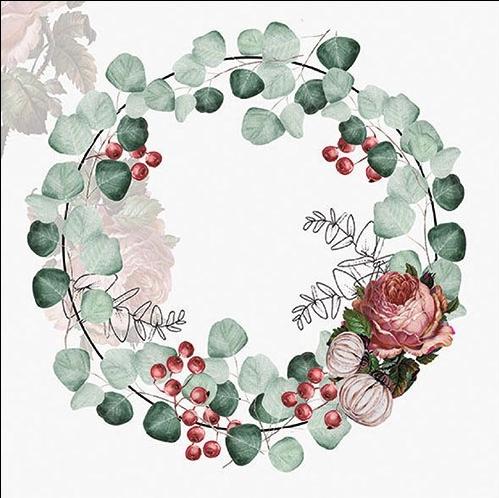 Servilleta 33 x 33 cm. -Wreath Of Eucalyptus Grey-