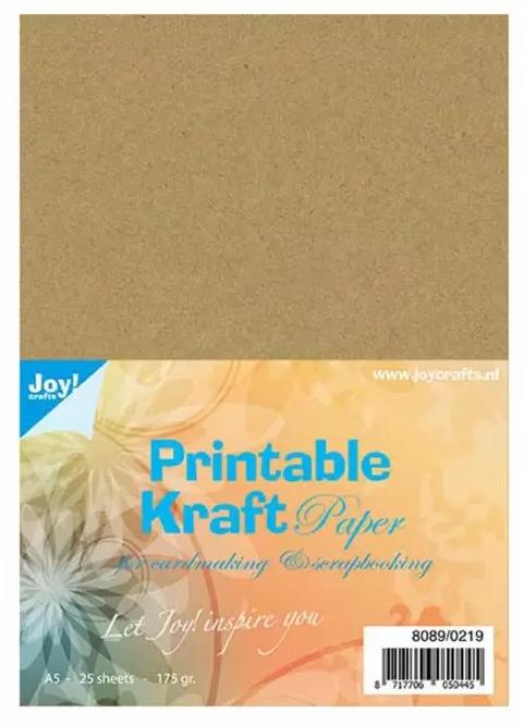 Pack 25 Hojas Papel Kraft Marrón Imprimible A5 14,9 x 21 mm. 175 gr. Joy!Crafts