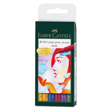 Estuche 6 Rotuladores -Básicos- Pitt Artist Pen Brush Faber-Castell