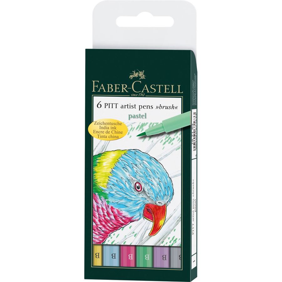 Estuche 6 Rotuladores -Tonos Pastel- Pitt Artist Pen Brush Faber-Castell