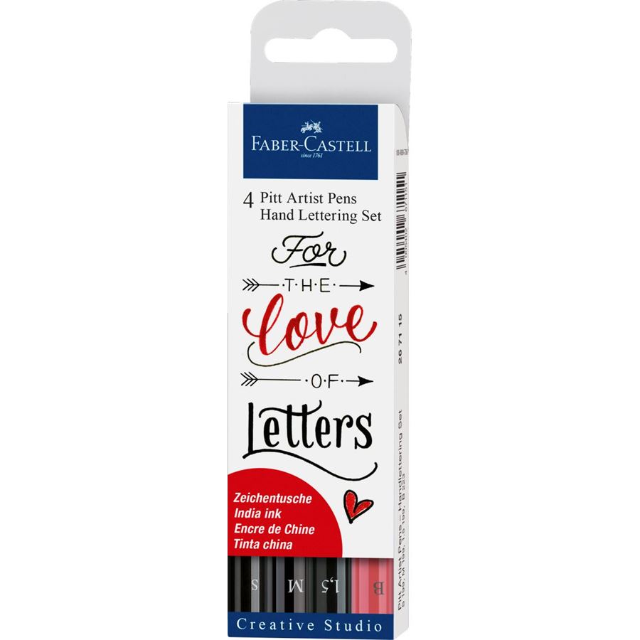 Estuche 4 Rotulador Pitt Artist Pen Hand Lettering -Negro/Rojo- Faber-Castell