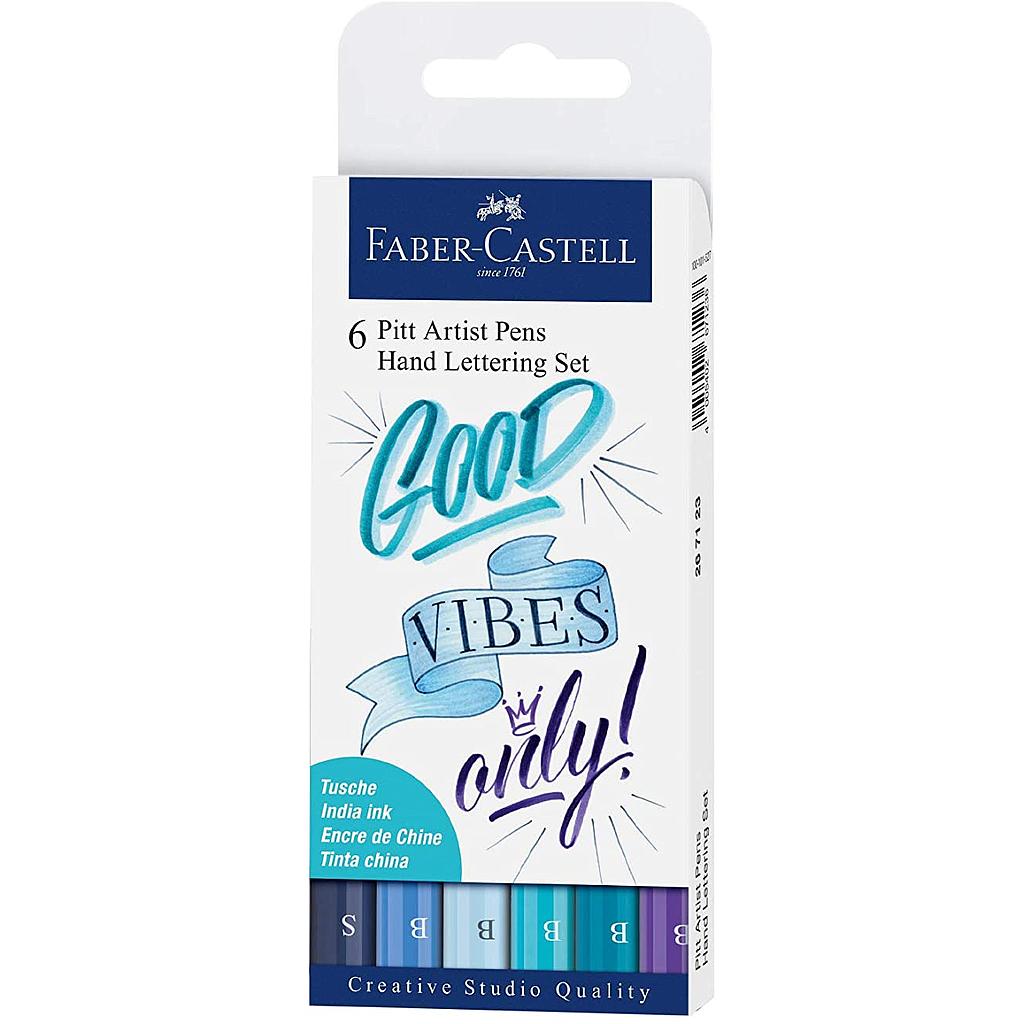 Estuche 6 Rotulador Pitt Artist Pen Hand Lettering -Tonos Azules- Faber-Castell