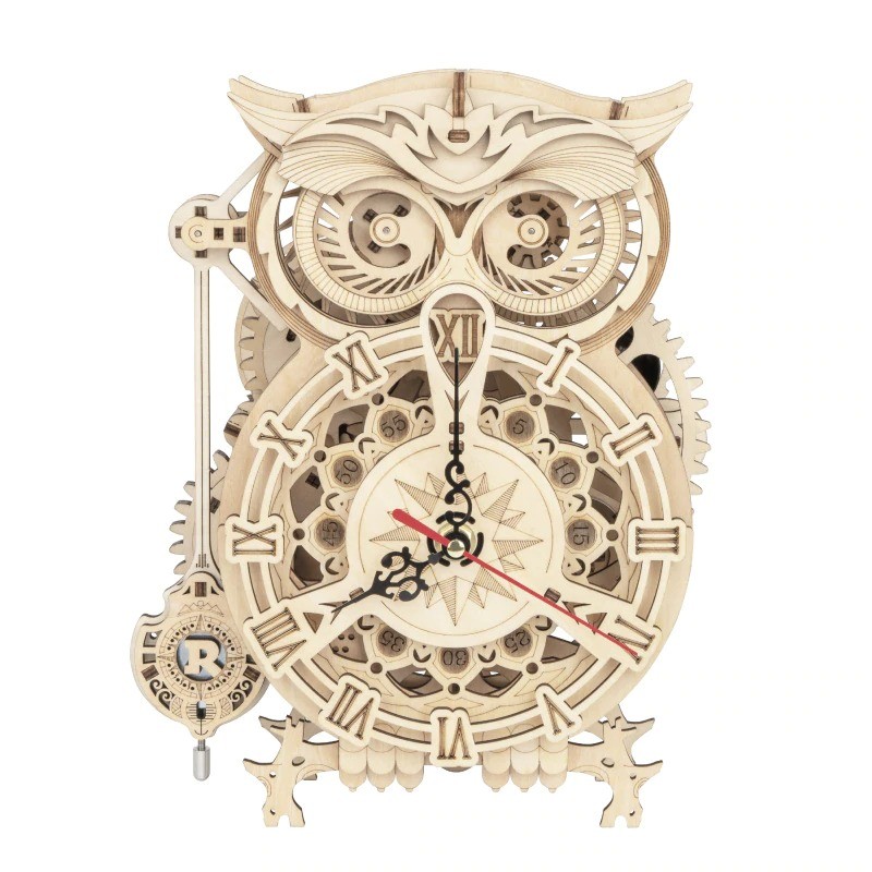 Kit Modelo Mecánico Madera -Reloj Búho / Own Clock- Rokr Robotime