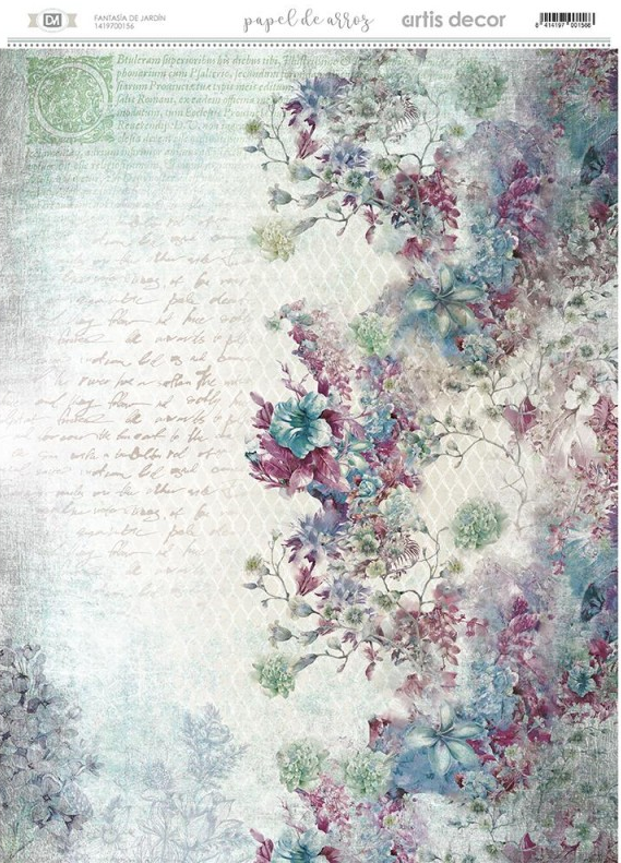 [1419600156] Papel de Arroz Decorado A3 29,7 x 42 cm. cm. -Fantasía de Jardín- Artis Decor