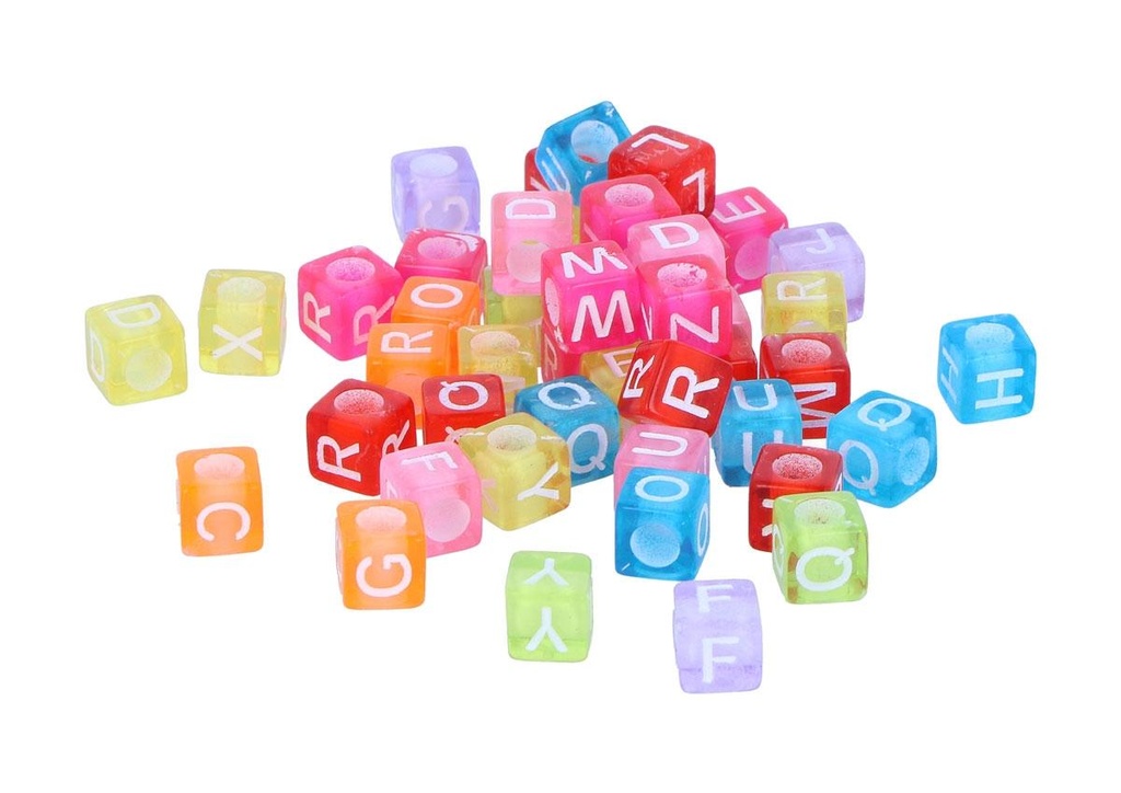 Cuentas Plástico Cubo Letras Pastel 6 x 6 mm. (300 pzs.)