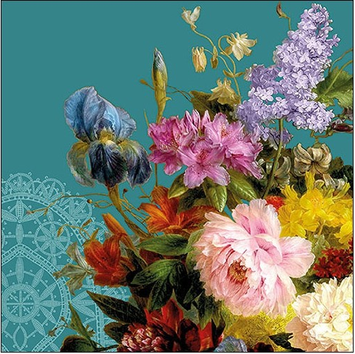 Servilleta 33 x 33 cm. -Still Life Bouquet Petrol-