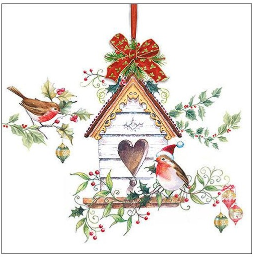 Servilleta 33 x 33 cm. -Xmas Birdhouse-