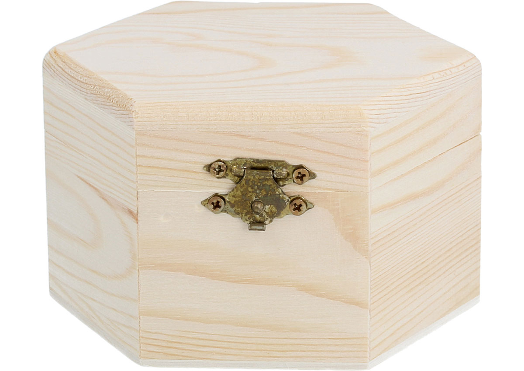 Caja Madera Pino Macizo Hexagonal 12 x 10,5 x 7 cm. con Cierre