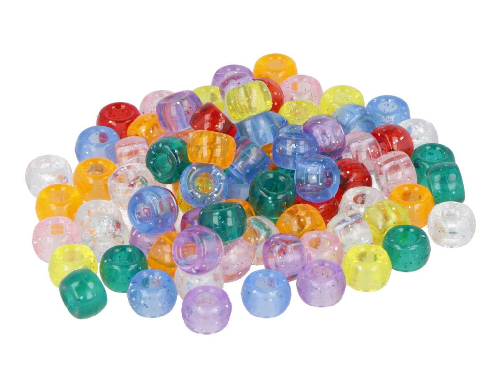 Cuentas Plástico -Grosella- Multicolor Glitter 9 mm. (400 pzs.)