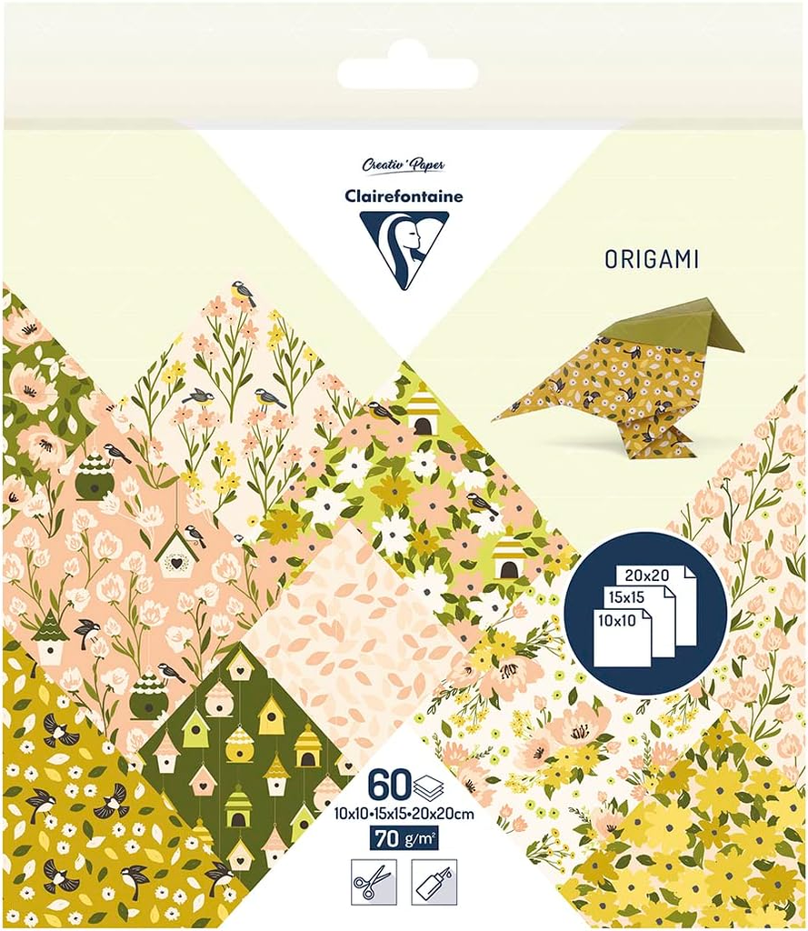 Set Papel Origami -Primavera- 60 Hojas 10x10 / 15x15 / 20x20 cm. 70 gr. Clairefontaine