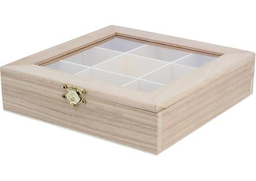 [210] Caja Madera Expositora Compartimentos 17 x 17 x 4 cm.