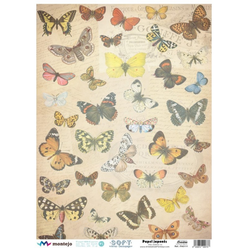 [SPA0111] Papel Arroz Decorado 30 x 40 cm. -Mariposas- Montejo