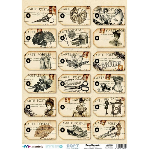 [SPA5201] Papel Arroz Decorado 30 x 40 cm. -Costura - Montejo
