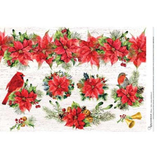 [23909458] Papel Arroz Decorado 35 x 50 cm. -Navidad: Flor de Pascua- Calambour