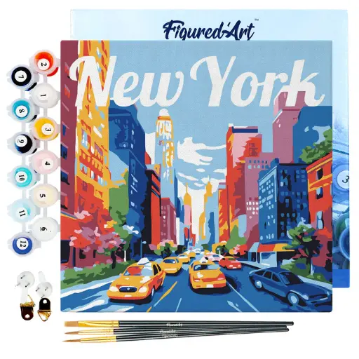[SFA129-Y] Pintar Por Números -Poster de Viaje a Nueva York- Bastidor 20 x 20 cm. Figured´Art