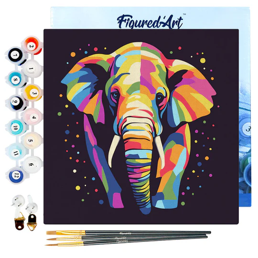 [SFA097-Y] Pintar Por Números -Elefante Abstracto Pop Art- Bastidor 20 x 20 cm. Figured´Art