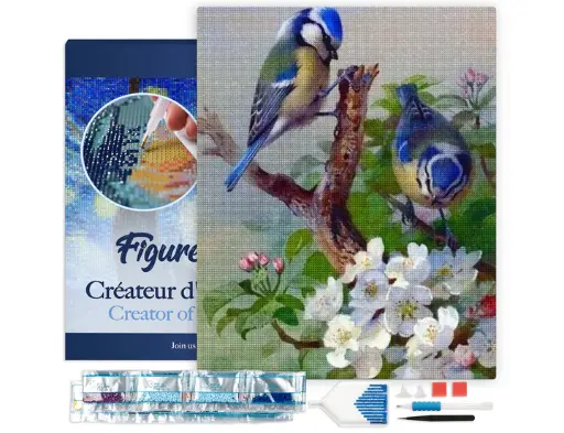 [DP-411-Y] Pintar con Diamantes -Pájaros en Rama- Bastidor 40 x 50 cm. Figured´Art