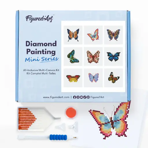 [BT001] Set 9 Mini Pintar con Diamantes -Mariposas- 15 x 15 cm. Figured´Art