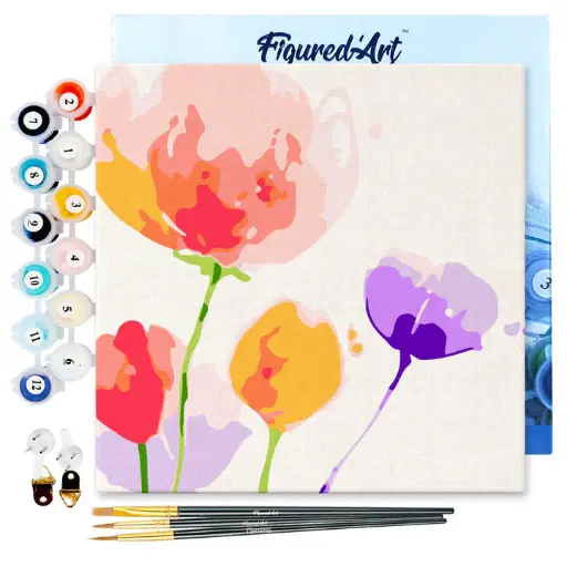 [SFA069-Y] Pintar Por Números -Flores de Color- Bastidor 20 x 20 cm. Figured´Art