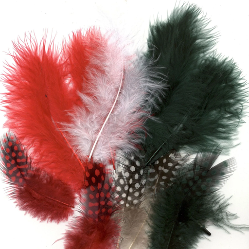[12229-2901] Plumas Marabú y Guinea 5-13 cm. -Navidad- (18 pzs.)