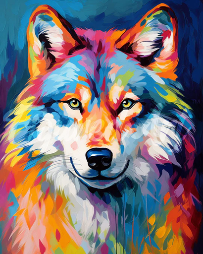 [DP-FA10210-Y] Pintar con Diamantes -Lobo Coloreado Abstracto- Bastidor 40 x 50 cm. Figured´Art