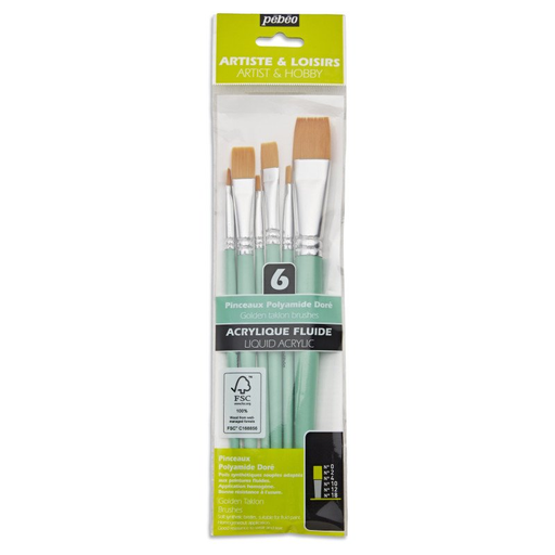 [952310] Set 6 Pincel Plano Polyamid Nº 0-18 Pebeo