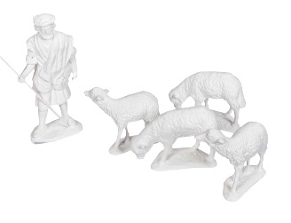 [ALA 0314] Figuras Pastor y Rebaño (5 pzs.) Escayola
