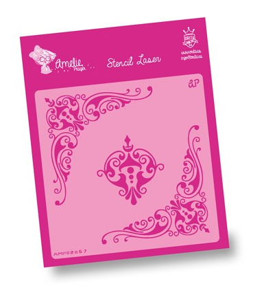[AMP02057] Plantilla Stencil 20 x 20 cm. -Centro y Esquinas Flores- Amelie