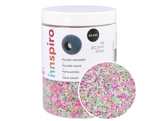 [ROC-NACRE-9-B500GR] Rocalla Vidrio Redonda Nacarada -Surtido Pastel- 2,3 mm. 10/0 (500 gr.)