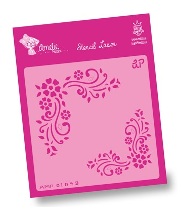 [AMP1043] Plantilla Stencil 13 x 13 cm. -Esquinas Flores- Amelie